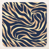 Elegant Navy Blue Gold Zebra Print Kartonnen Onderzetters (Voorkant)