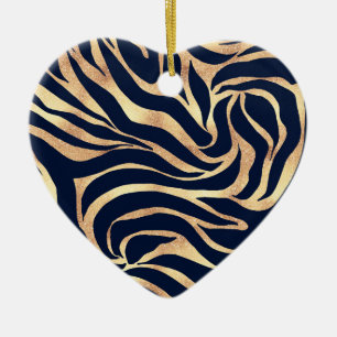 Elegant Navy Blue Gold Zebra Print Keramisch Ornament