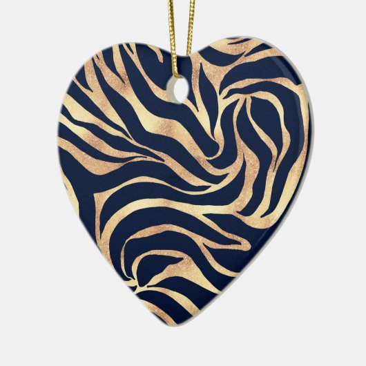 Elegant Navy Blue Gold Zebra Print Keramisch Ornament (Links)