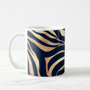 Elegant Navy Blue Gold Zebra Print Koffiemok