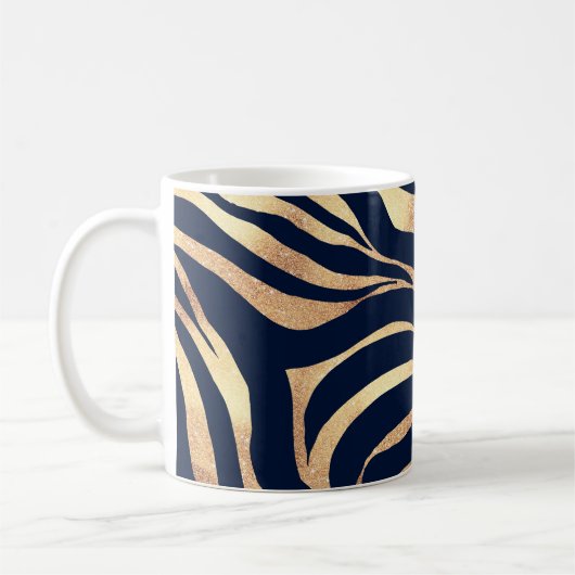 Elegant Navy Blue Gold Zebra Print Koffiemok (Links)