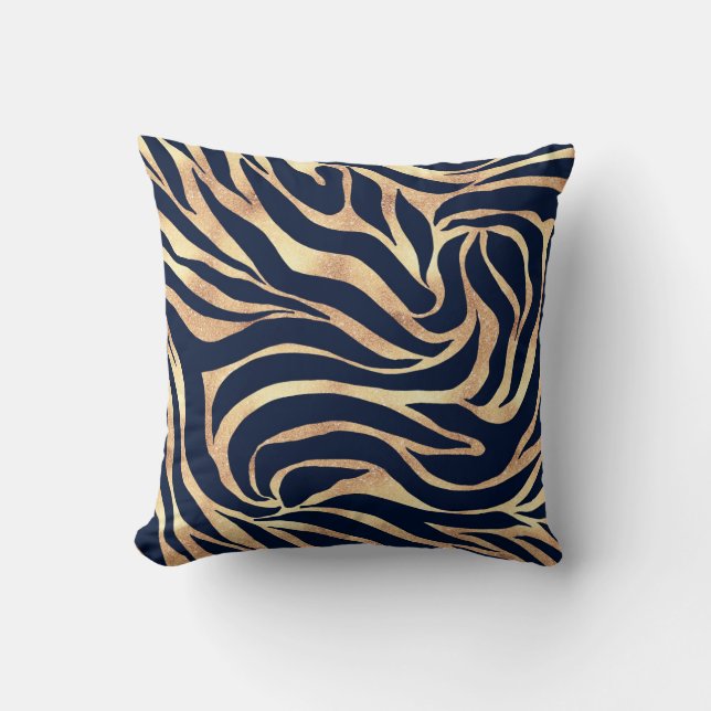 Elegant Navy Blue Gold Zebra Print Kussen (Voorkant)