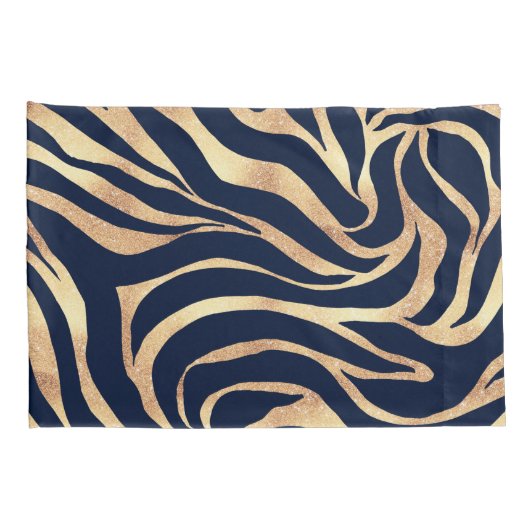 Elegant Navy Blue Gold Zebra Print Kussensloop (Achterkant-Rechts)