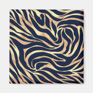 Elegant Navy Blue Gold Zebra Print Magneet