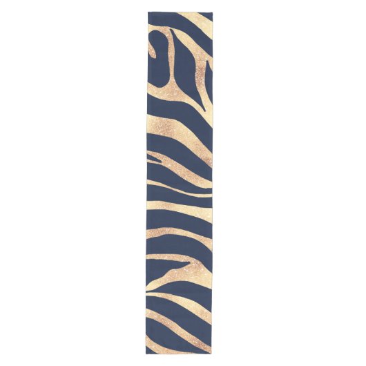 Elegant Navy Blue Gold Zebra Print Medium Tafelloper (Voorkant)