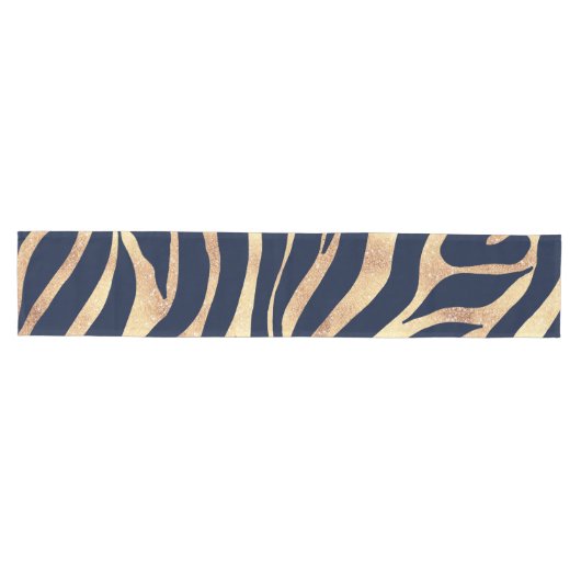 Elegant Navy Blue Gold Zebra Print Medium Tafelloper (Horizontaal)