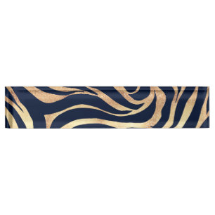 Elegant Navy Blue Gold Zebra Print Naambordje