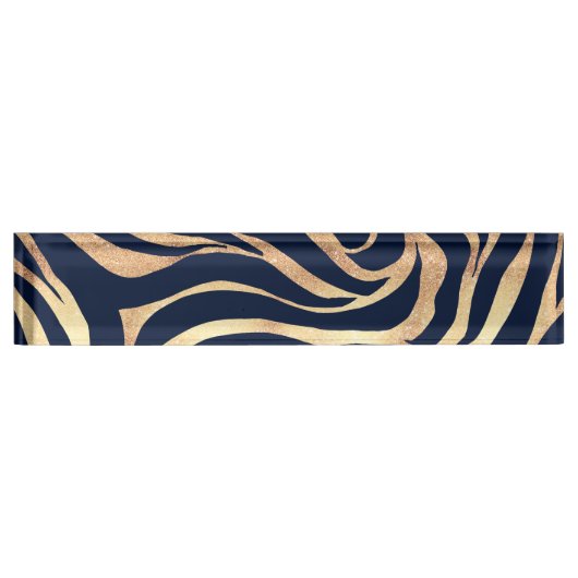 Elegant Navy Blue Gold Zebra Print Naambordje (Voorkant)