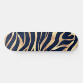 Elegant Navy Blue Gold Zebra Print Persoonlijk Skateboard (Horizontaal)