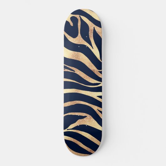 Elegant Navy Blue Gold Zebra Print Persoonlijk Skateboard (Voorkant)