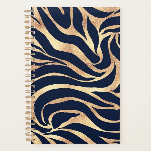 Elegant Navy Blue Gold Zebra Print Planner (Voorkant)