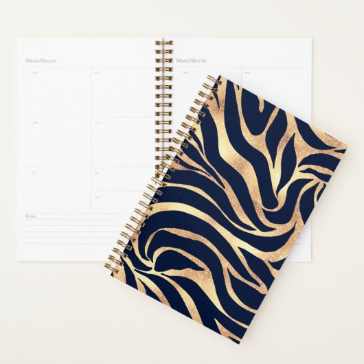 Elegant Navy Blue Gold Zebra Print Planner (Display)