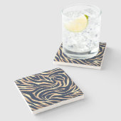 Elegant Navy Blue Gold Zebra Print Stenen Onderzetter (Zijkant)