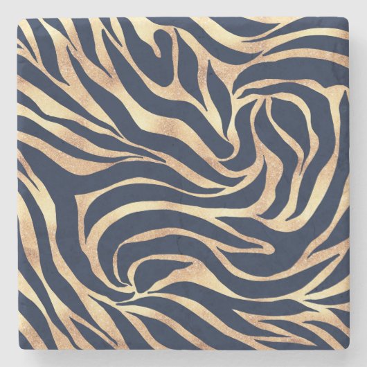 Elegant Navy Blue Gold Zebra Print Stenen Onderzetter (Voorkant)