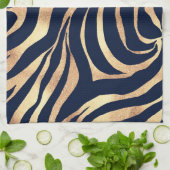 Elegant Navy Blue Gold Zebra Print Theedoek (Gevouwen)