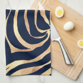 Elegant Navy Blue Gold Zebra Print Theedoek (Quarter Fold)