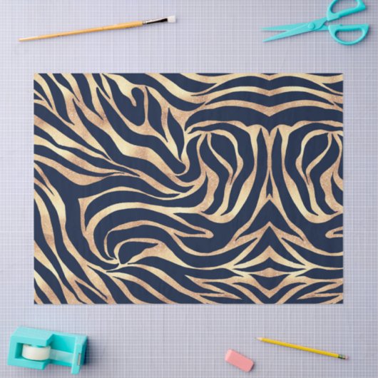 Elegant Navy Blue Gold Zebra Print Tissuepapier (Craft)