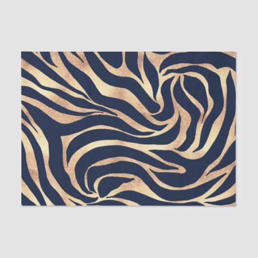 Elegant Navy Blue Gold Zebra Print Tissuepapier (Voorkant)