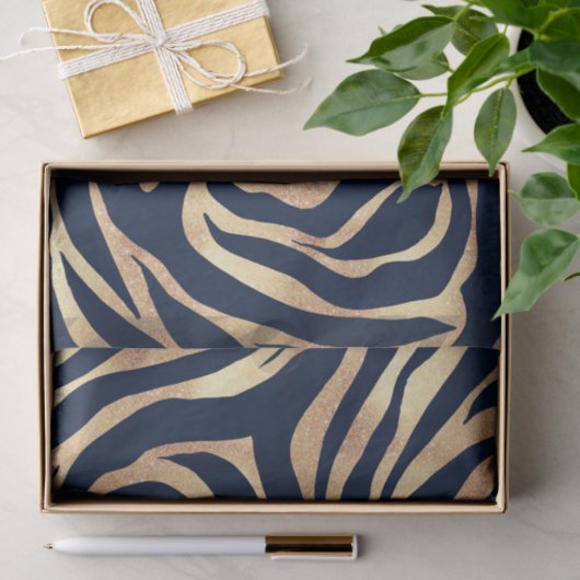 Elegant Navy Blue Gold Zebra Print Tissuepapier (Geschenk)