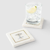 Elegant Navy Blue Golden Palm Tree Modern Wedding Stenen Onderzetter (Zijkant)