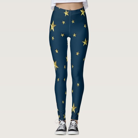 Elegant Navy Blue Golden Stars Leggings (Voorkant)