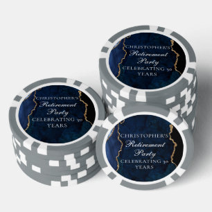 Elegant Navy Blue Goud Agaat Pensioenfeest Poker Chips