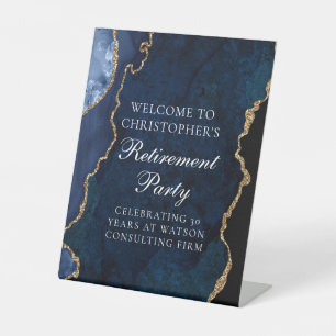 Elegant Navy Blue Goud Agaat Pensioenfeest Reclamebord Met Voetstuk
