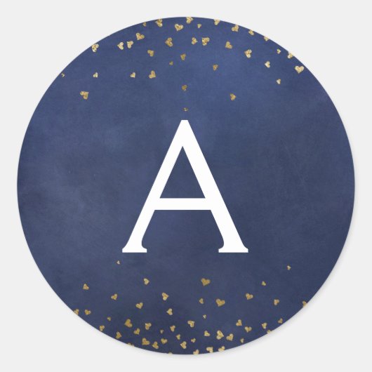 Elegant Navy Blue - Goudfolie Confetti Monogram Ronde Sticker (Voorkant)