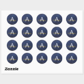Elegant Navy Blue - Goudfolie Confetti Monogram Ronde Sticker (Vel)