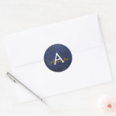 Elegant Navy Blue - Goudfolie Confetti Monogram Ronde Sticker (Envelop)