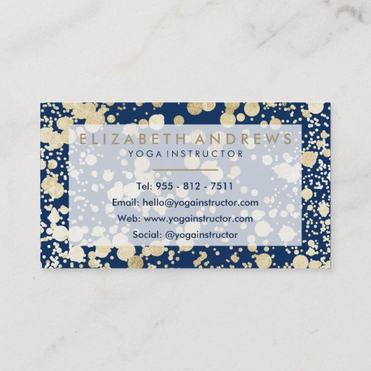 Elegant navy blue-goudhenna hamsa hand van Fatima Visitekaartje (Achterkant)