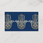 Elegant navy blue-goudhenna hamsa hand van Fatima Visitekaartje (Voorkant)