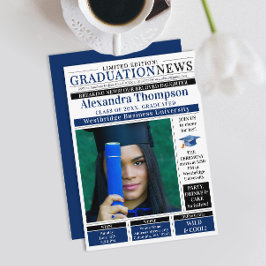Elegant Navy Blue Graduate Newspaper Breaking News Kaart