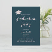 Elegant Navy Blue Graduation Party Invitation Kaart (Staand voorkant)