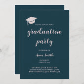 Elegant Navy Blue Graduation Party Invitation Kaart (Voorkant / Achterkant)