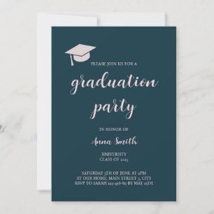 Elegant Navy Blue Graduation Party Invitation Kaart
