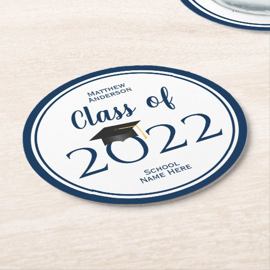 Elegant Navy Blue Graduation Party Ronde Kartonnen Onderzetter (Gebogen)