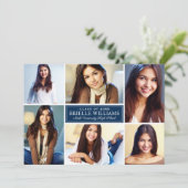 Elegant Navy Blue Gradution Party Photo Collage Kaart (Staand voorkant)
