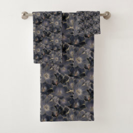 Elegant Navy Blue & Gray Floral Pattern Bad Handdoek