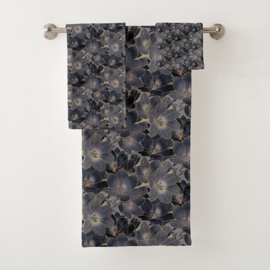 Elegant Navy Blue & Gray Floral Pattern Bad Handdoek (Insitu)