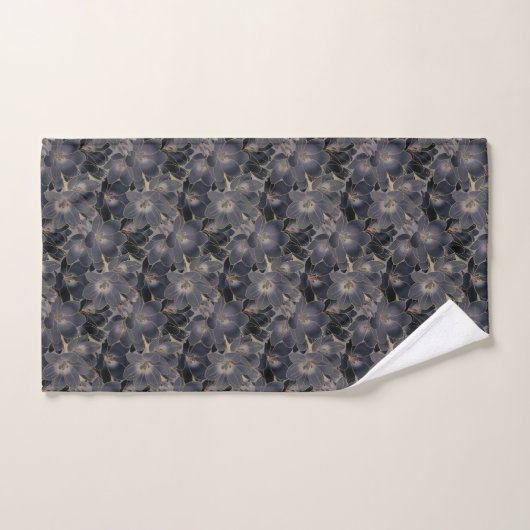 Elegant Navy Blue & Gray Floral Pattern Bad Handdoek (Handdoek)