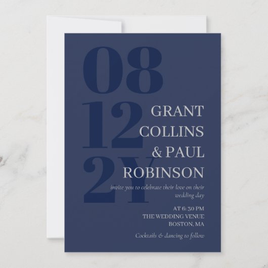 Elegant Navy Blue Gray Typografie Kaart (Voorkant)