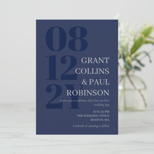 Elegant Navy Blue Gray Typografie Kaart (Staand voorkant)