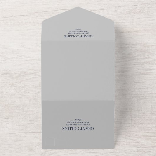 Elegant Navy Blue Gray Typography Wedding All In One Uitnodiging (Buitenkant)