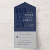 Elegant Navy Blue Gray Typography Wedding All In One Uitnodiging (Binnen)