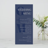 Elegant Navy Blue Gray Typography Wedding Menu (Staand voorkant)