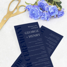 Elegant Navy Blue Gray Typography Wedding Programm