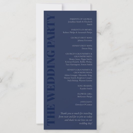 Elegant Navy Blue Gray Typography Wedding Programm (Achterkant)