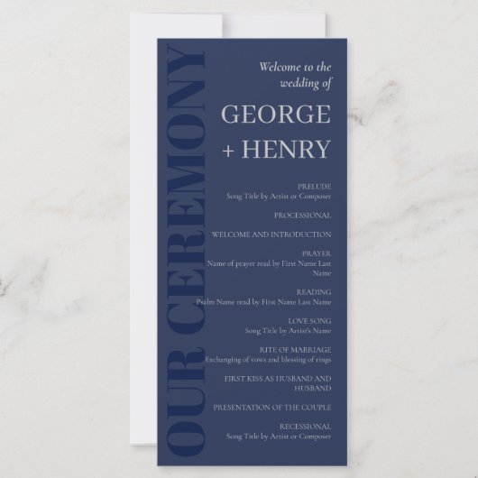 Elegant Navy Blue Gray Typography Wedding Programm (Voorkant)