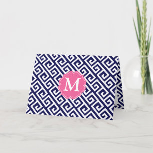 Elegant Navy Blue Greek Key gepersonaliseerd Notitiekaartje